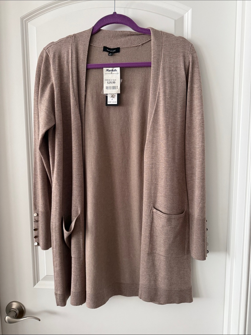 Verve Ami Open-Front Long Cardigan in Taupe Brown